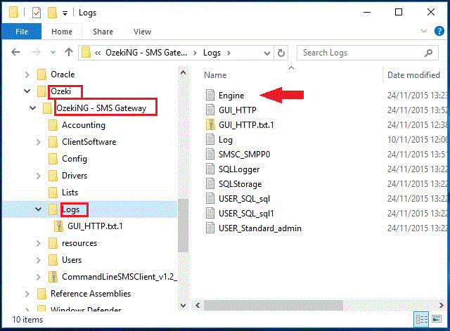opening the sms gateway logfiles