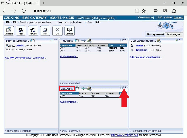 the outbound routing panel