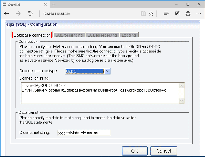 database connection tab