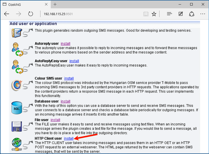 installing an http client user