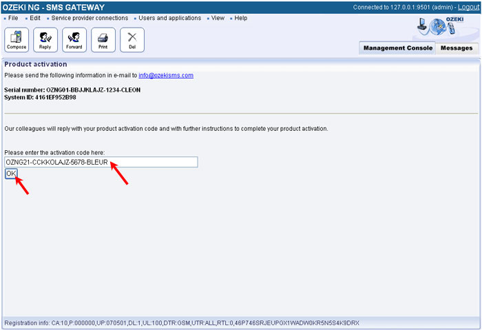 activation using a code received in e-mail