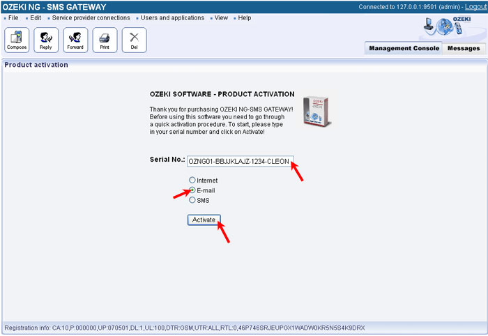 activation using a code received by e-mail