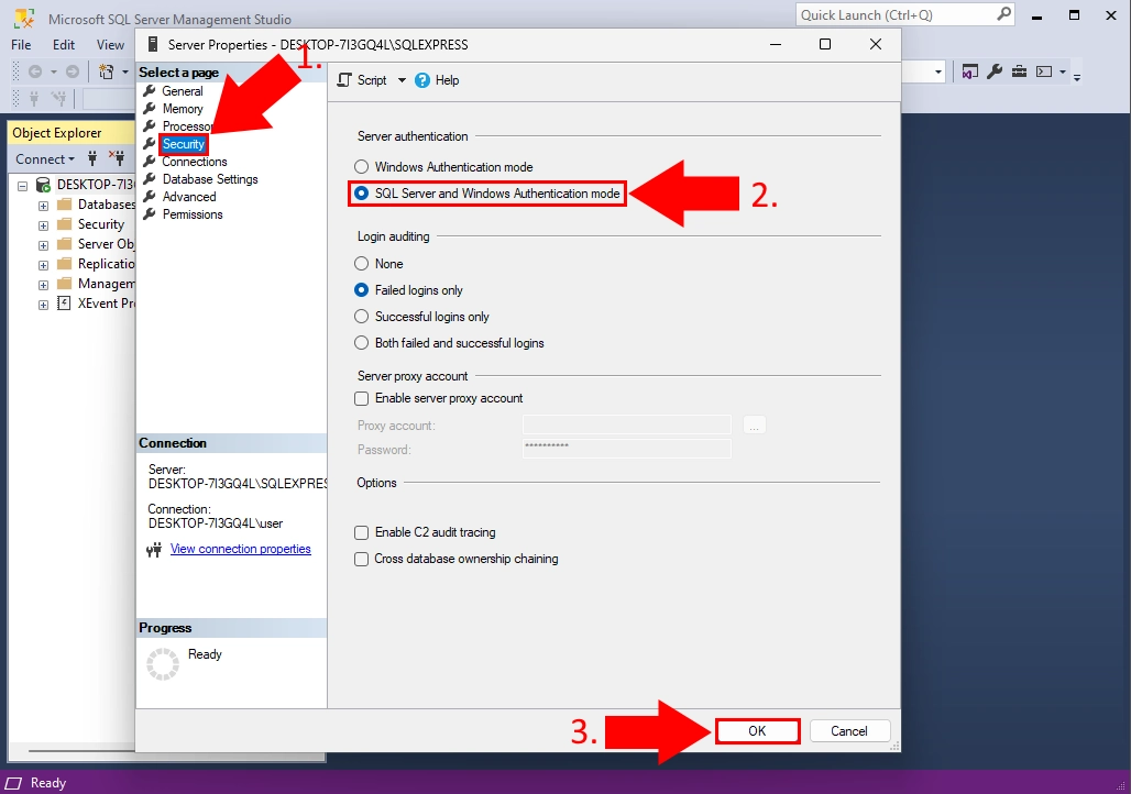 allow sql server and windows authentication mode