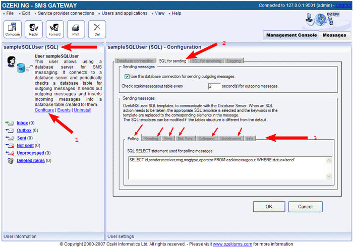 modify the sql commands for the database user