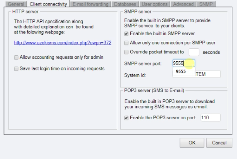 changing the port number of the smpp server