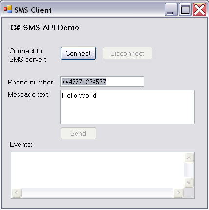 c# sms with sql example application