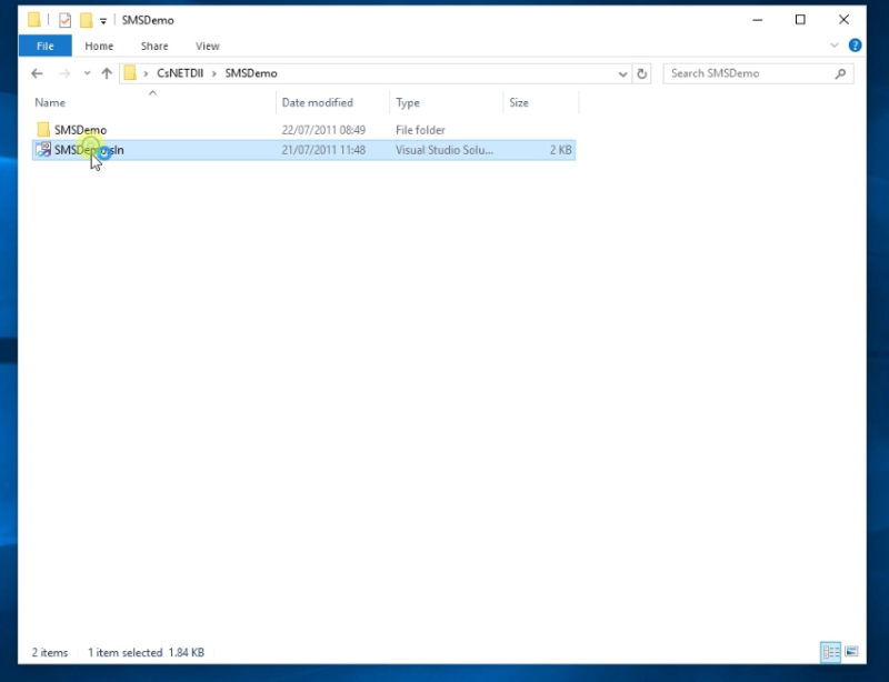 open the C sharp sms file with visual studio