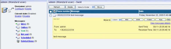 the sent messages in outlook sms