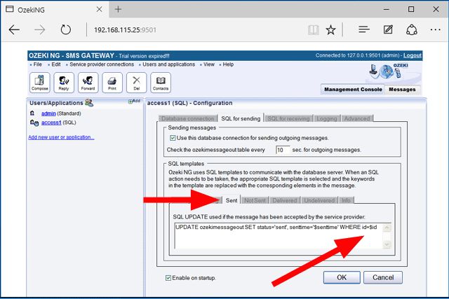 modify the sent sql template