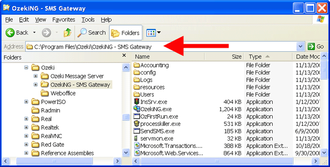 unzip the files to the ozeking sms gateway directory