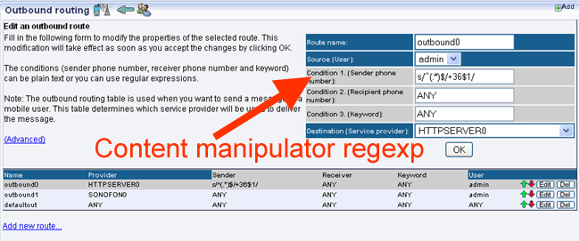 using a replace regexp in the routing condition