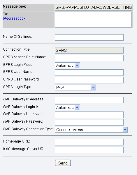 wap browser settings, gprs connection type