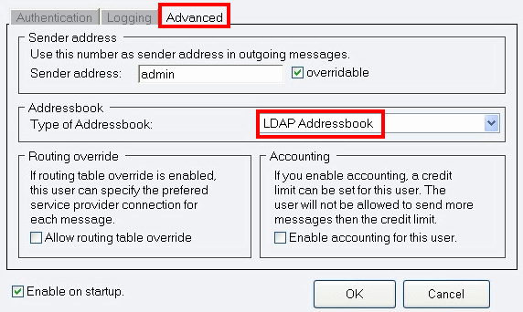 selecting ldap as type of addressbook in ozeki ng