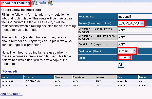 message from loopback to e-mail user