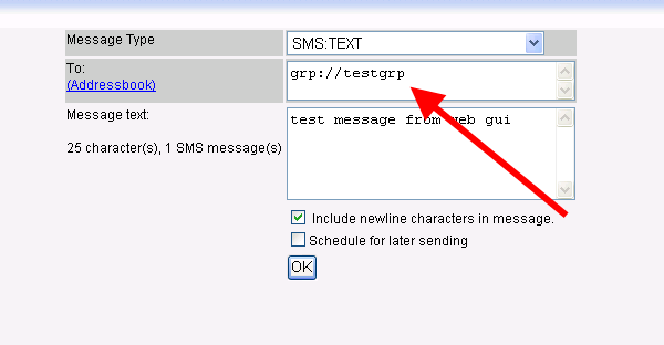 sending sms with web gui