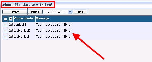 sent messages from an excel client