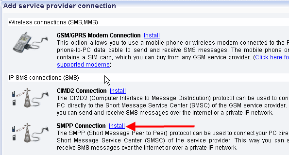 install the smpp connection