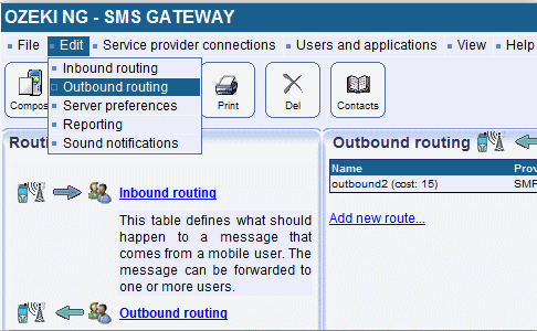 outbound routing menu
