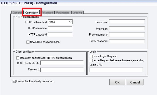 connection tab of the http service provider connection