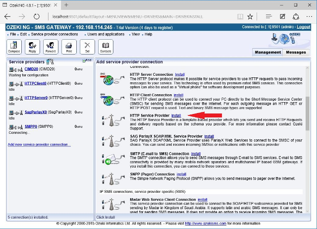 install http service provider connection