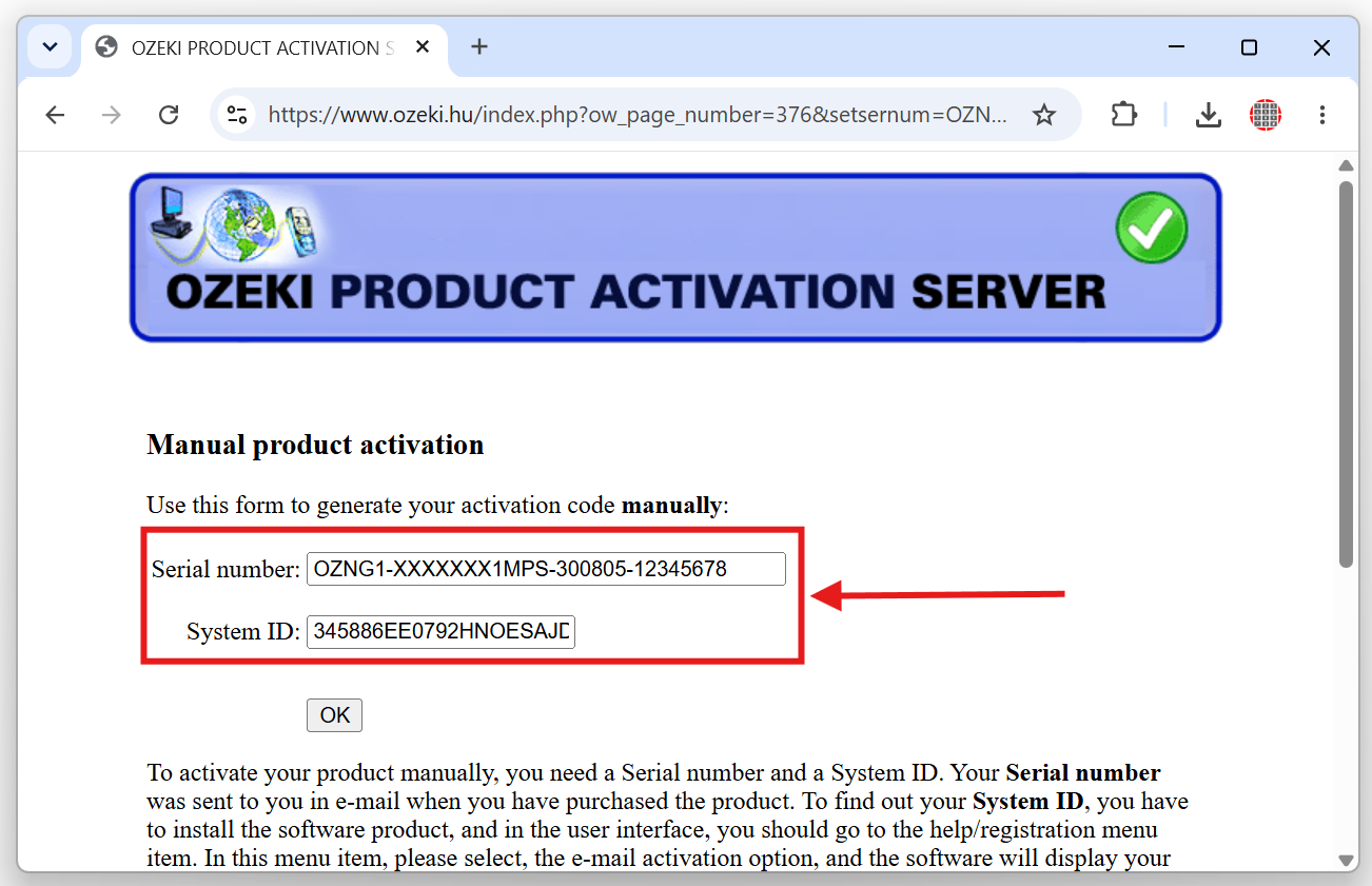 generate the ozeki ng sms server sotware activation code