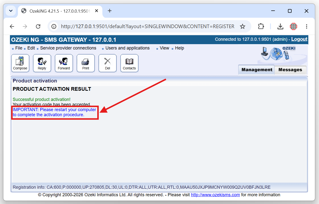 restart the activated SMS Gateway software